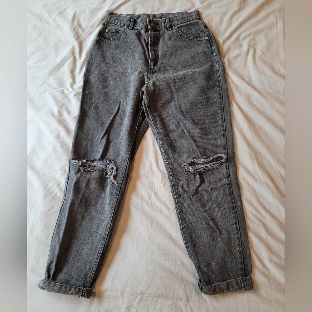Lee Vintage Jeans, Fits sz28, Faded Black High Waisted Busted Knee Relaxed Fit